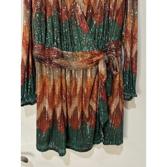Ramy Brook Michaela Sequin Chevron Wrap Minidress Multicolor Plus Size 3 XL NWT - Picture 7 of 16